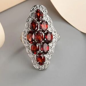 🆕️ SIZE 7 GENUINE MOZAMBIQUE GARNET CLUSTER RING IN STAINLESS STEEL 4.40 CTW